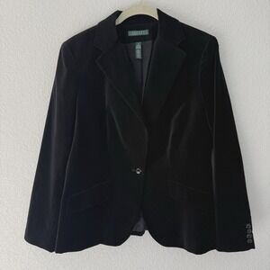 Vtg Lauren Ralph Lauren Velvet Blazer Womens 12 Black Preppy Classic Old Money
